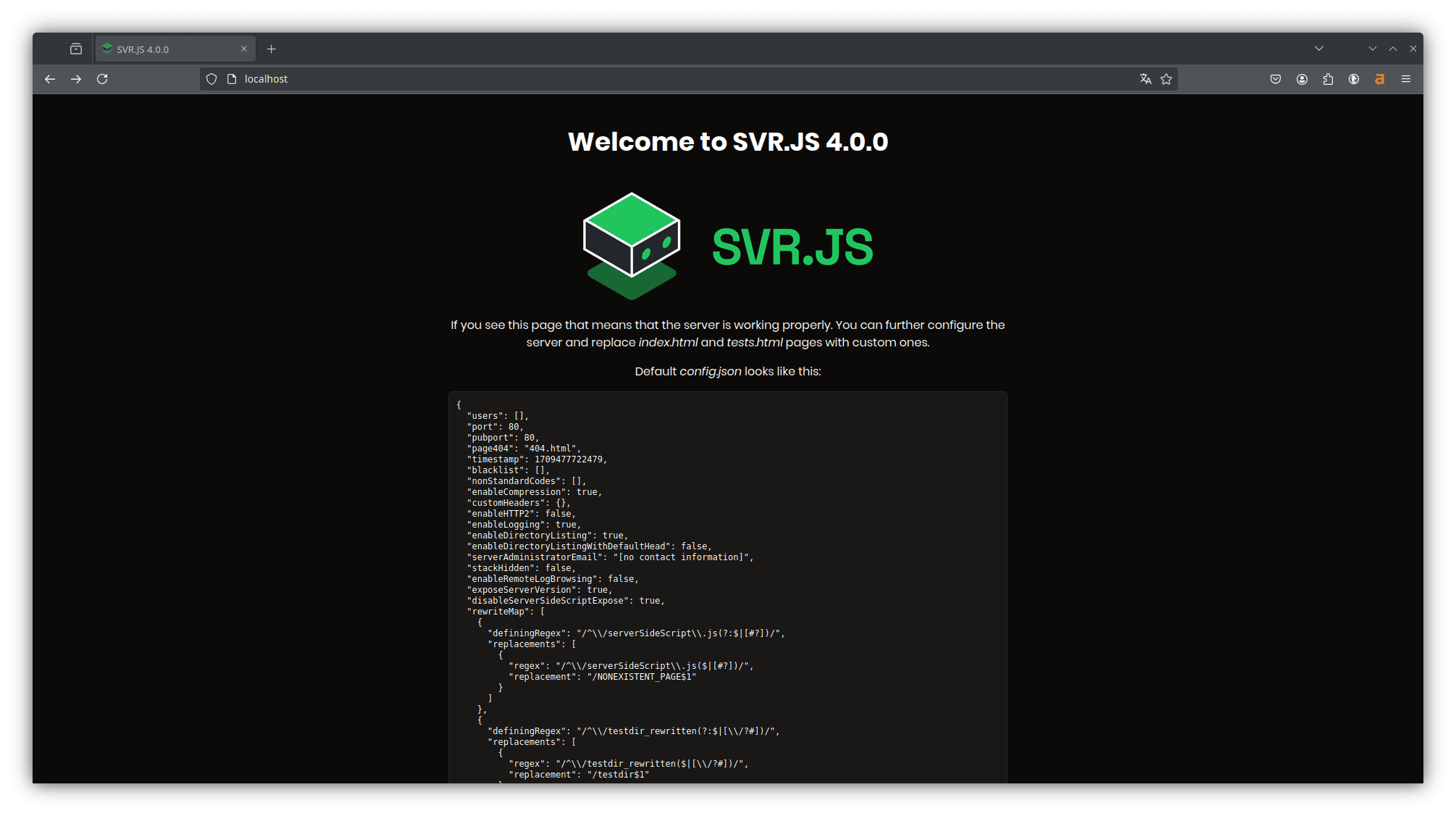 SVR.JS running for first time