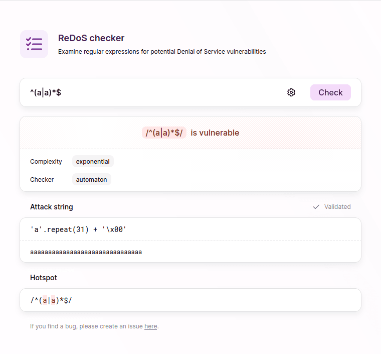 /^(a|a)*$/ regular expression is checked