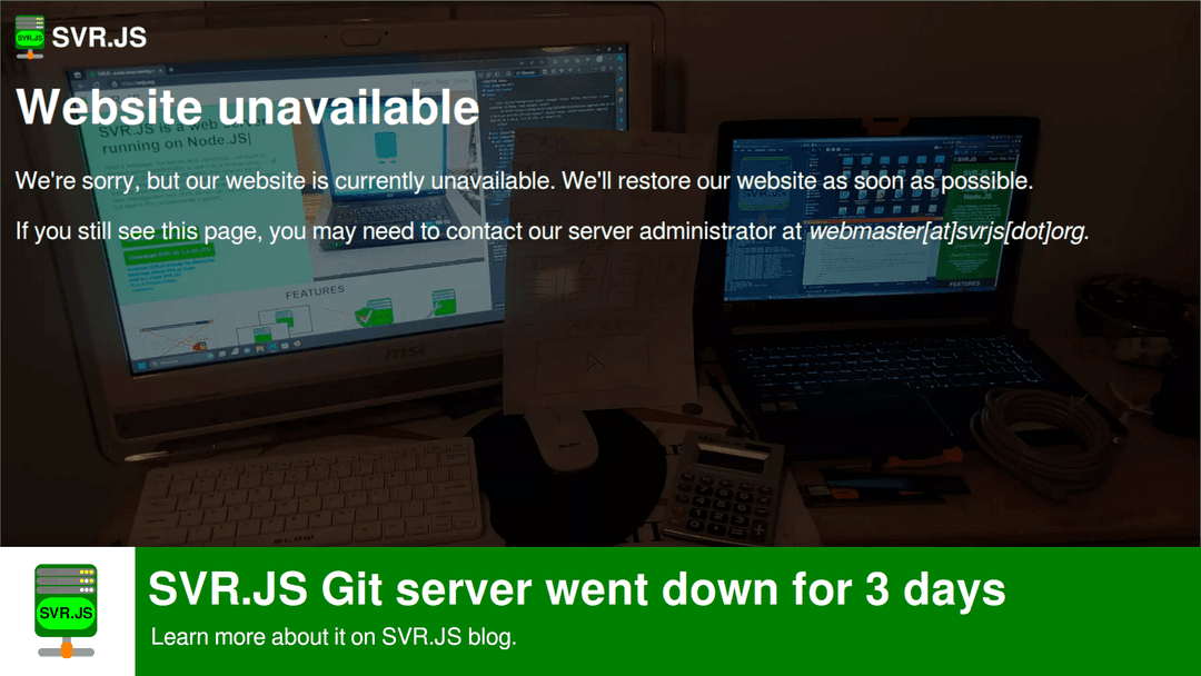 SVR.JS Git server went down for 3 days