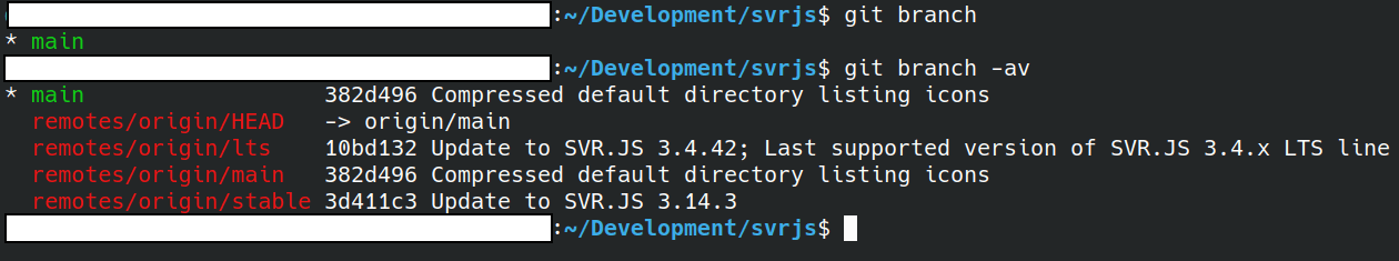 List of branches in a Git repository.