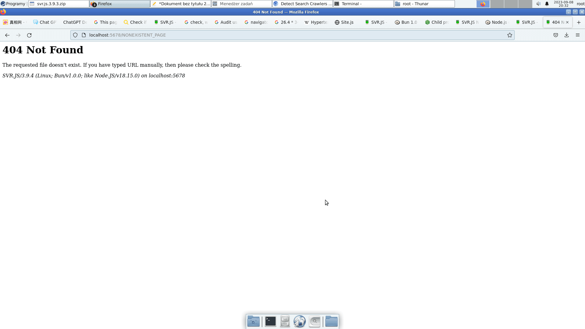 404 Not Found page generated by SVR.JS running on Bun 1.0