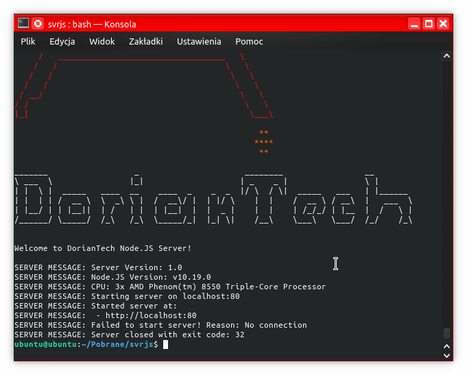 This is what SVR.JS was in its early days - "DorianTech Node.JS Server"